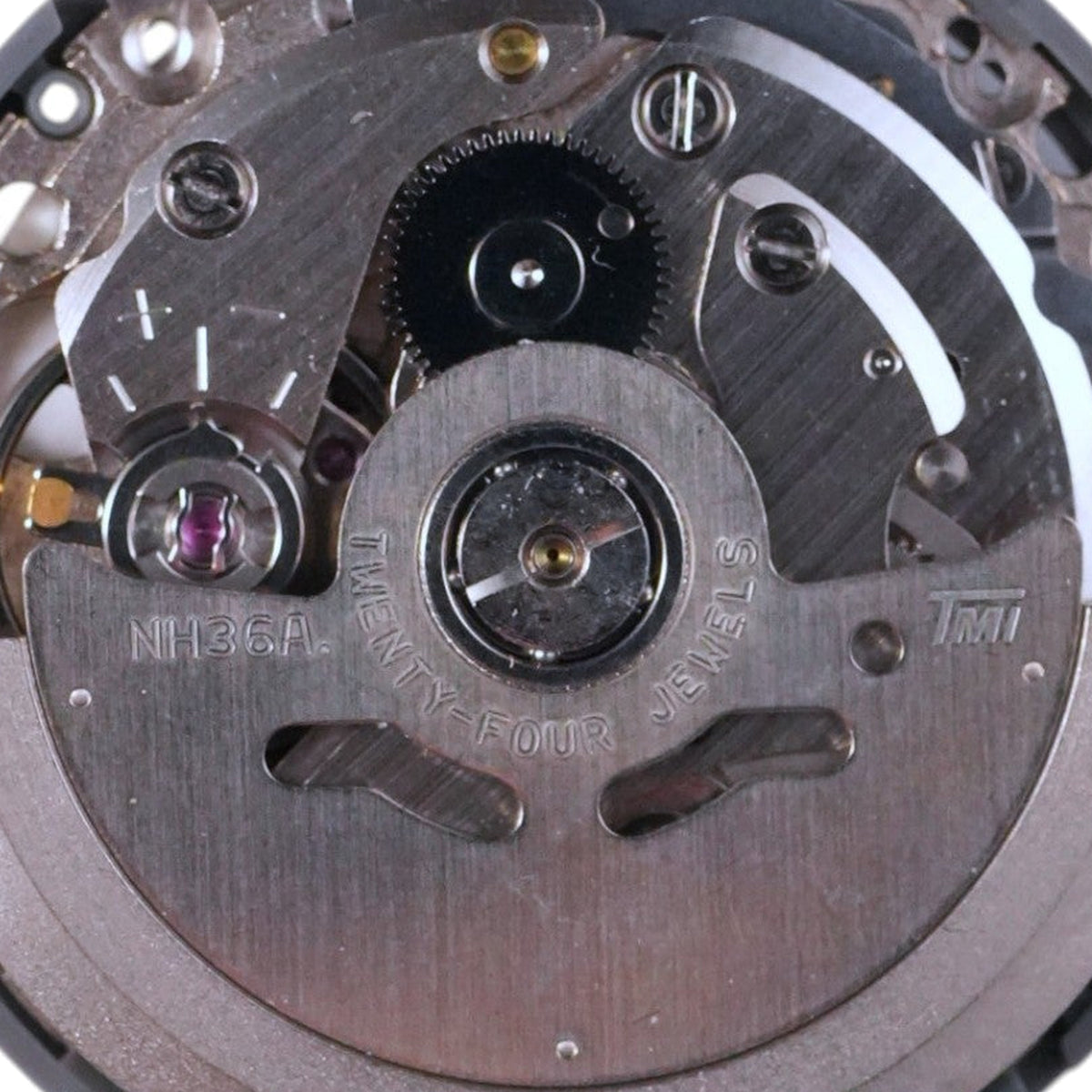 Seiko NH36A Kanji: Black Day-Date Automatic Movement (3:00" Position) — back macro detail