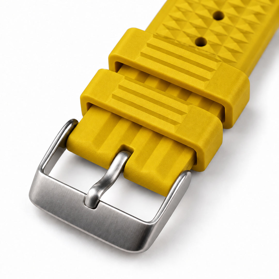 Yellow Waffle: FKM Rubber Strap — buckle studio photo