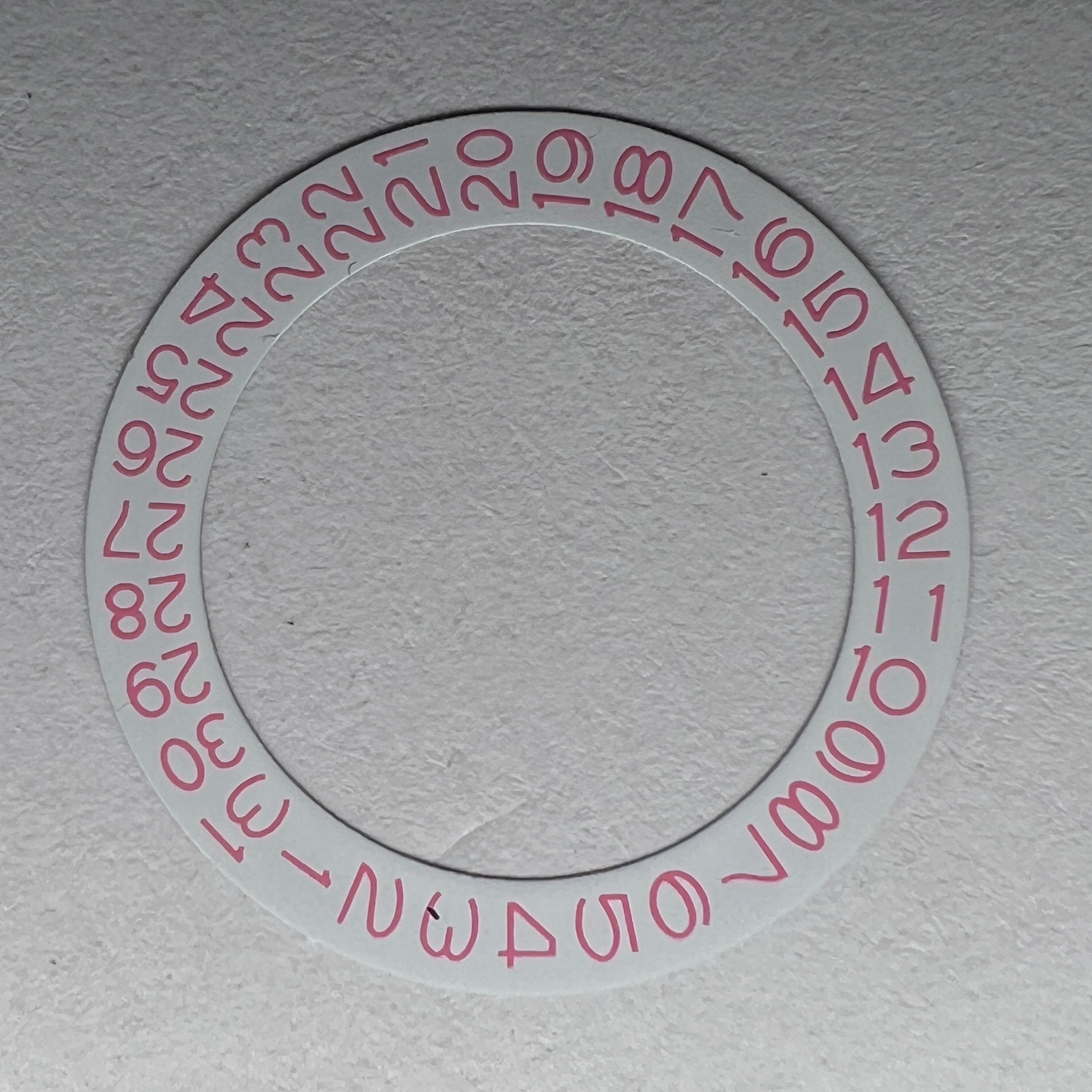 White Date Wheel: Baby Pink Numerals